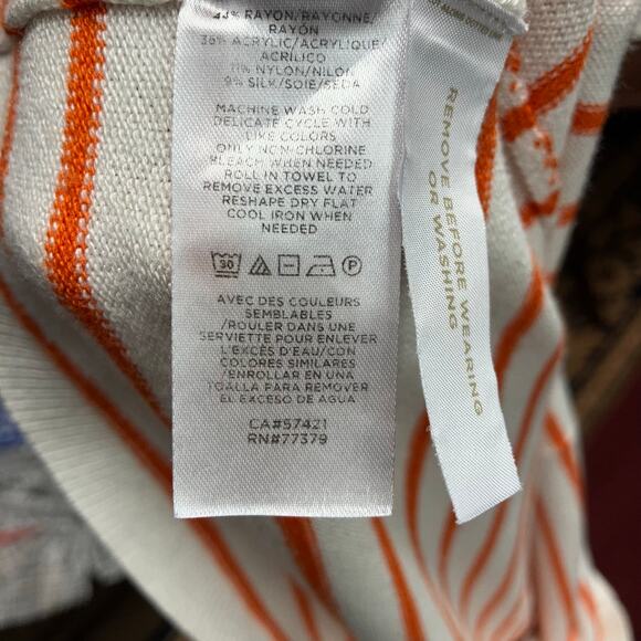 Ann Taylor Orange White Striped V-Neck Sweater Top Size‎ S SP22 Short Sleeve - Picture 11 of 15